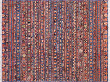 handmade Geometric Khorgeen Blue Beige Hand Knotted RECTANGLE 100% WOOL area rug 5x7